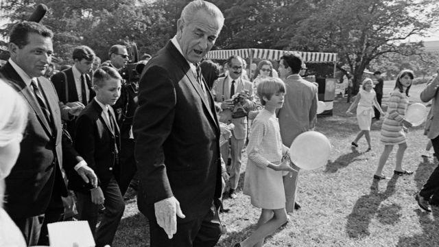 President Lyndon B Johnson at a country fair on the South Lawn of the White House in 1967