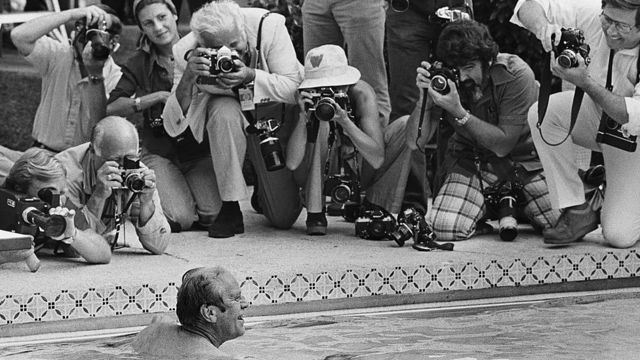 President Ford swims in the White House pool in 5 August 1975